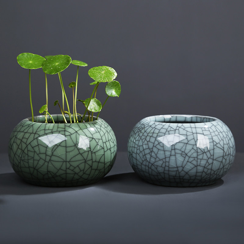 铜钱草哥窑花瓶陶瓷水培小花盆无孔绿植容器小清新桌面花器办公桌,鲜花速递/花卉仿真/绿植园艺,花盆,淘宝优惠券,粉丝福利购,淘宝优惠卷