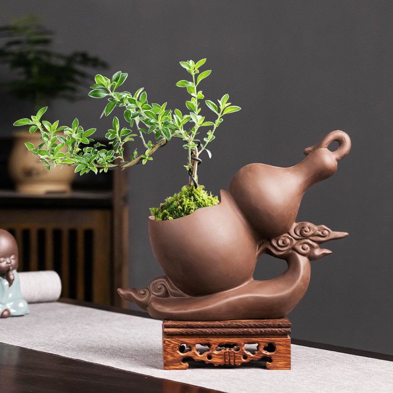 中式紫砂葫芦福禄造景盆景花盆