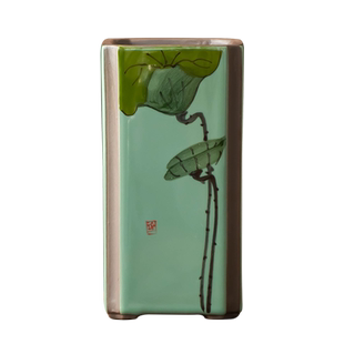 中式复古君子兰专用花盆手绘荷花梅清四方盆室内家用高款紫砂摆件