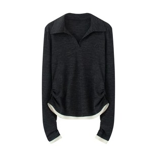 气质显瘦翻领百搭拼色假两件针织衫 新款 上衣 秋季 3110{艾}2025女装