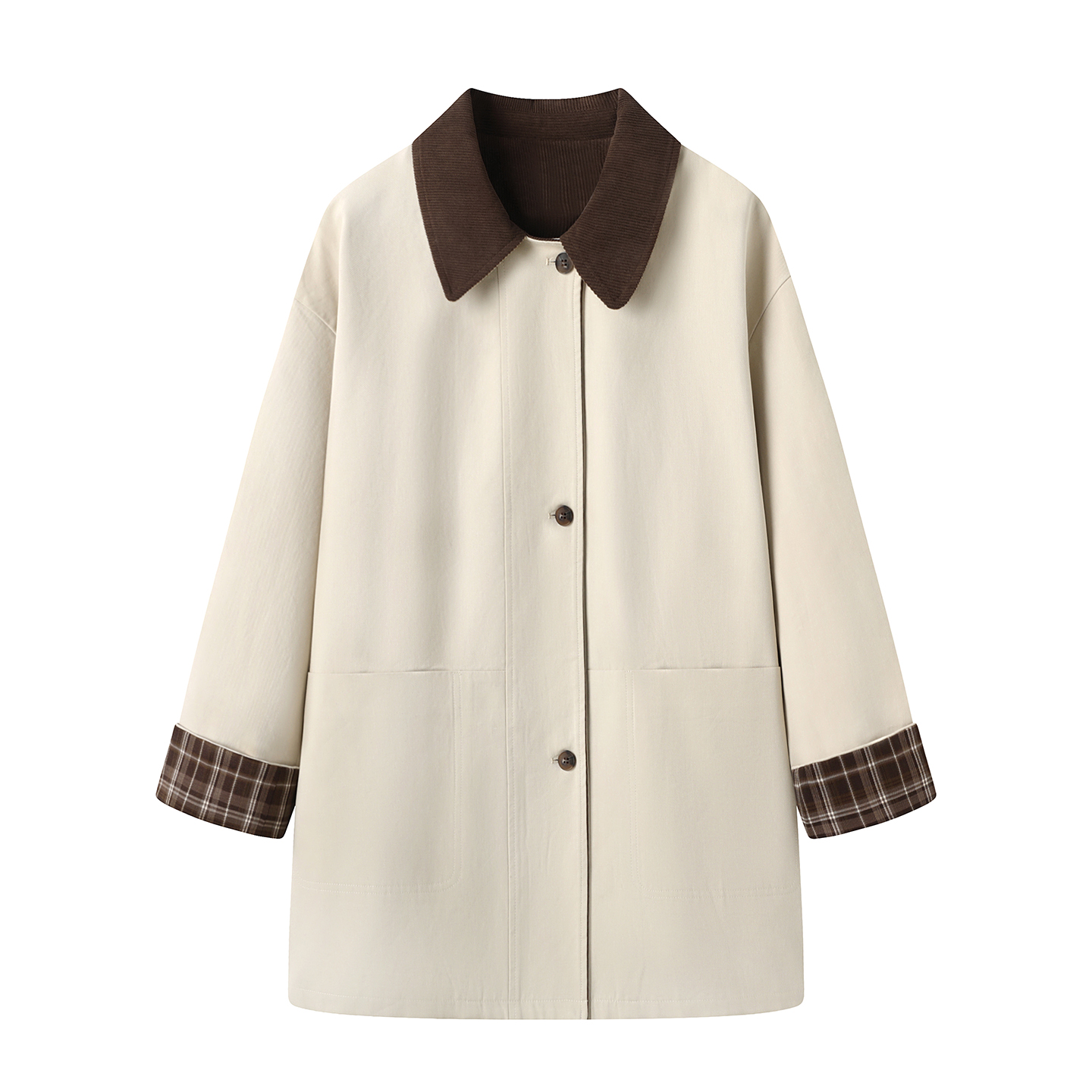 影系!撞色翻领中长款风衣外套女2025秋复古小个子巴恩英伦风大衣