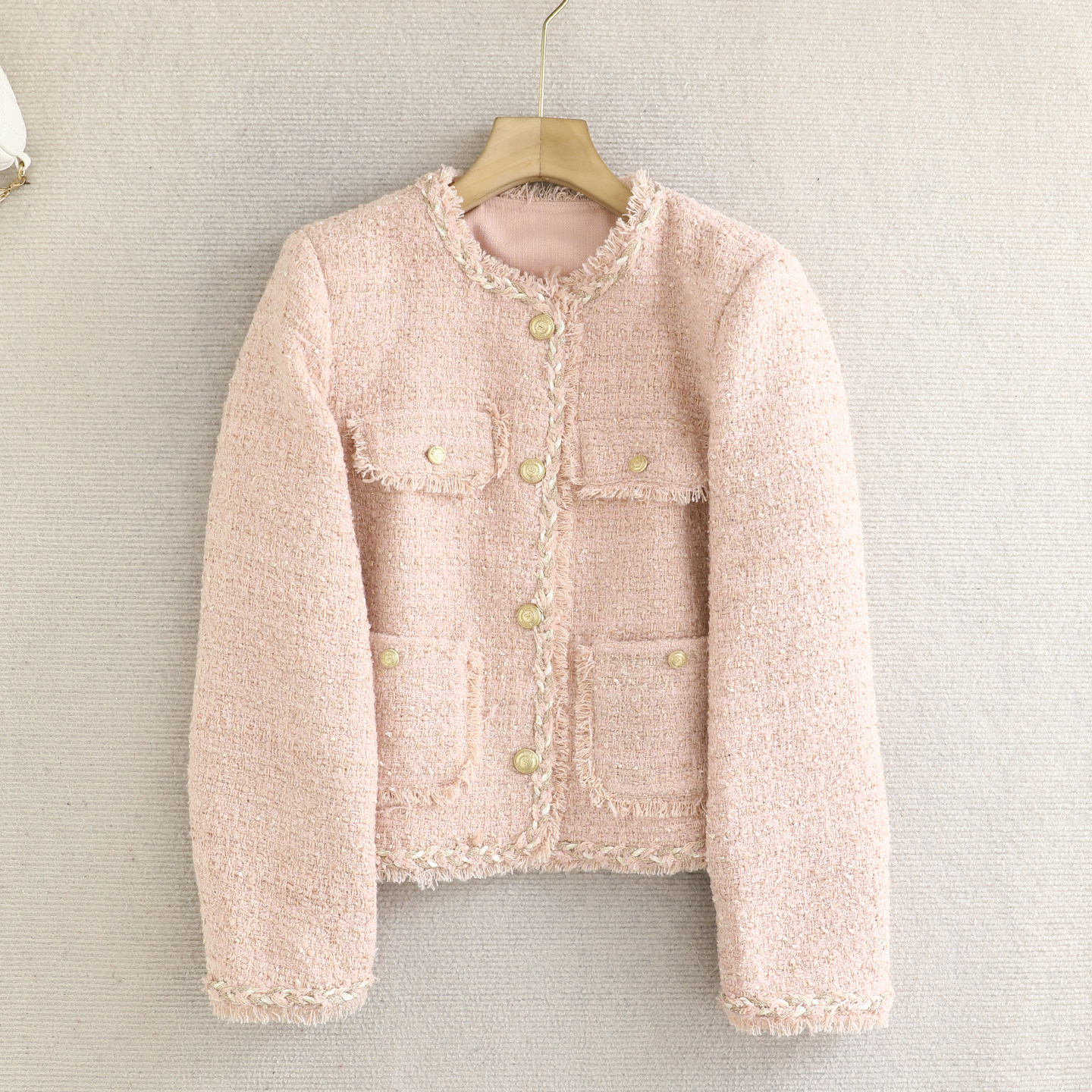 伊系の流苏亮丝编织粗花呢小香风箱型显瘦短外套女2026年春季新款,女装/女士精品,短外套,淘宝优惠券,粉丝福利购,淘宝优惠卷