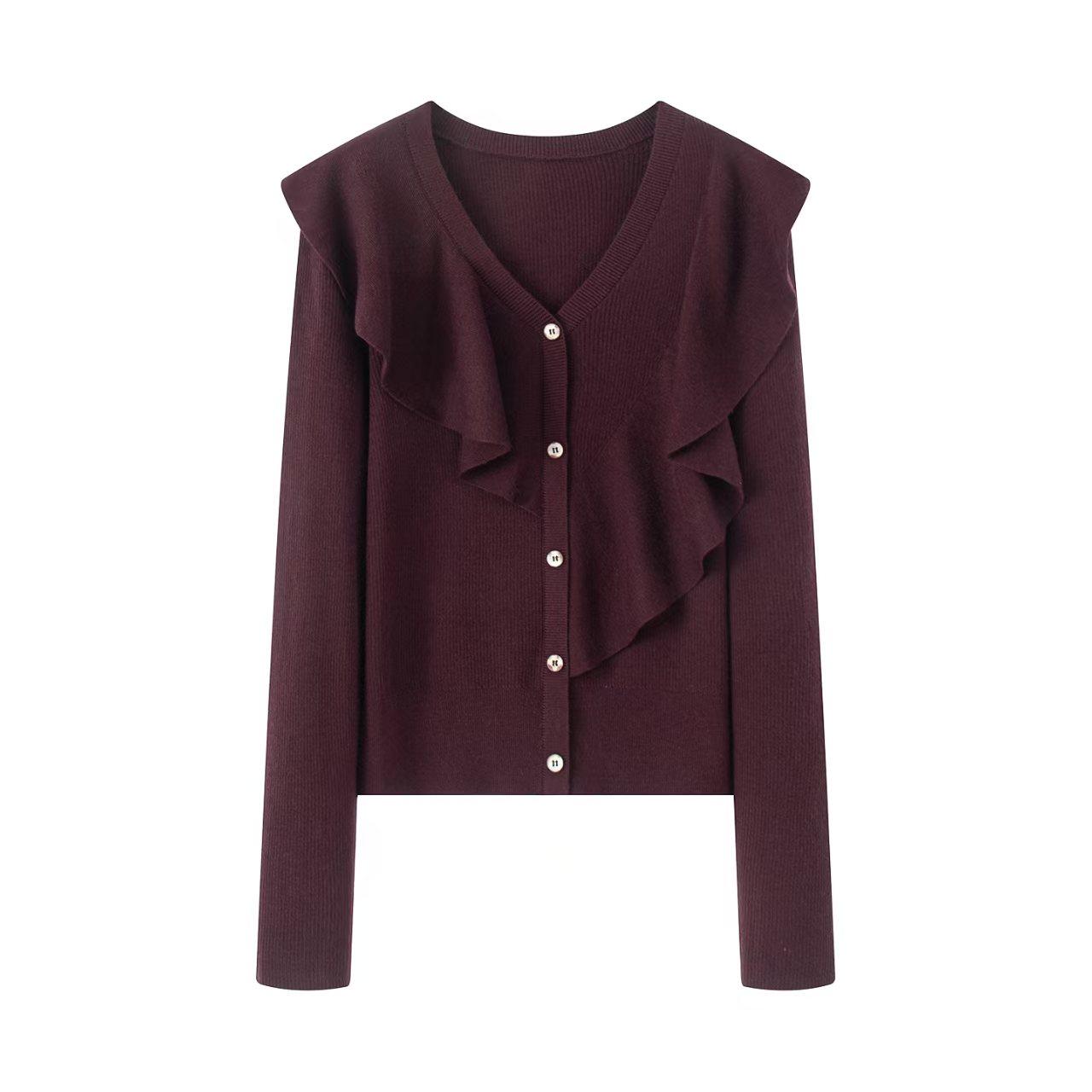 小艾！2025秋冬季新款时尚V领荷叶边针织开衫毛衣半身裙两件套女