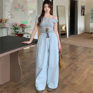 纸皮休闲阔腿裤女2025夏季极简风宽松显瘦薄款纯色九分裤直筒裤女