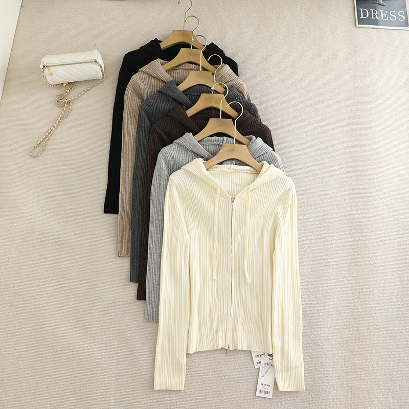 檬系!经典连帽绞花针织开衫女2025秋冬百搭休闲气质双拉链毛衣女