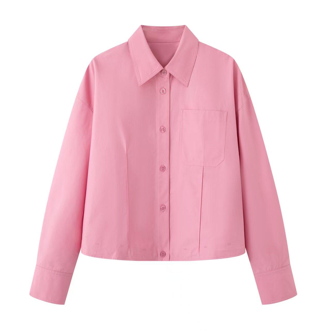 鸟家！2026春新款长袖翻领纽扣上衣时尚外穿衬衣粉色短款衬衫女,女装/女士精品,衬衫,淘宝优惠券,粉丝福利购,淘宝优惠卷