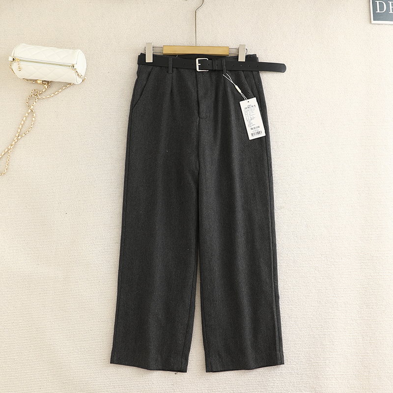 檬系！配腰带！2025秋冬时尚百搭灰色小个子高腰休闲九分阔腿裤女