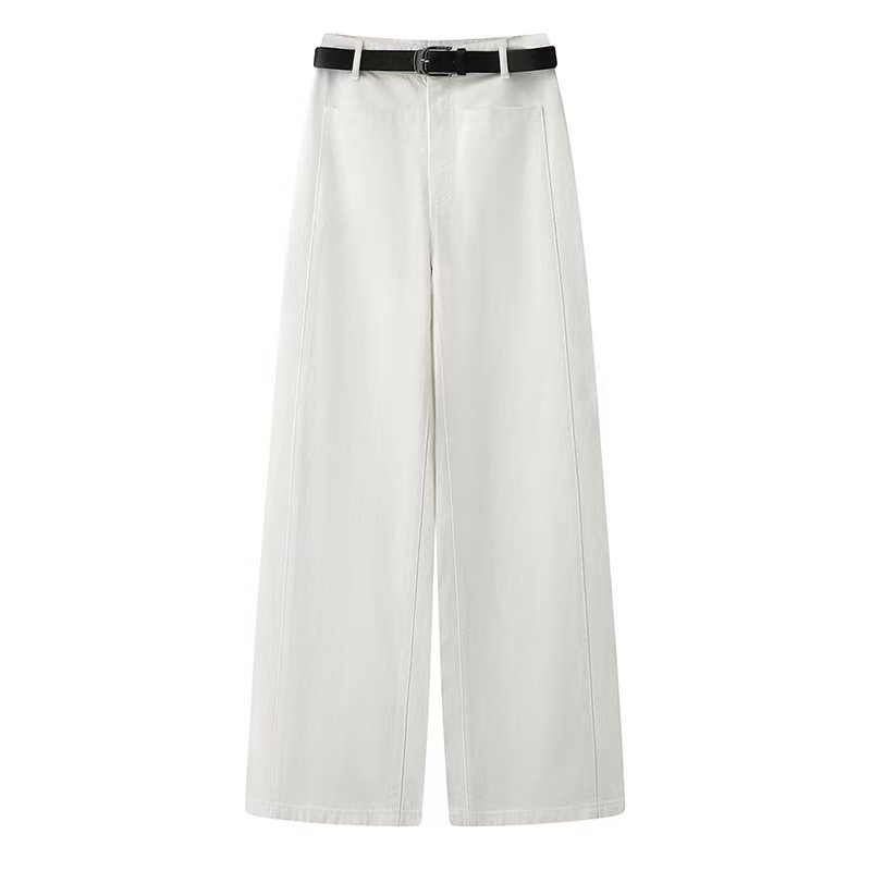 白色直筒阔腿休闲牛仔裤女