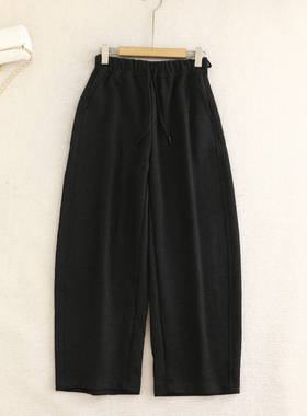 檬系！降温Y毛裤！2025秋冬松紧腰系带深灰色简约弯刀裤休闲裤女