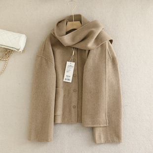 檬系!时尚设计感围巾双面大衣女2025秋冬季新款韩系短款呢子外套