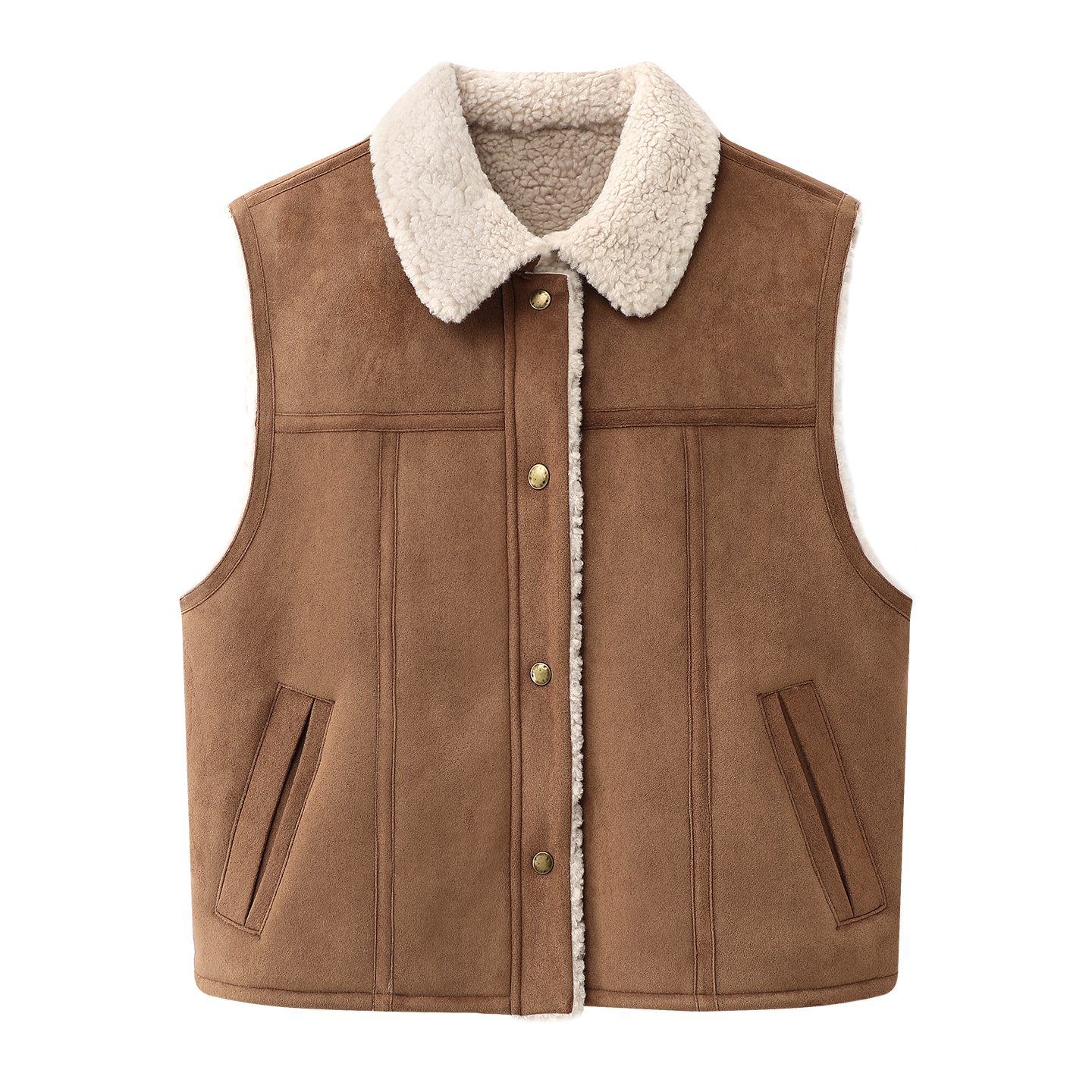 羊羔绒马甲外套女2025冬新款韩版小个子无袖翻领加棉背心外搭上衣