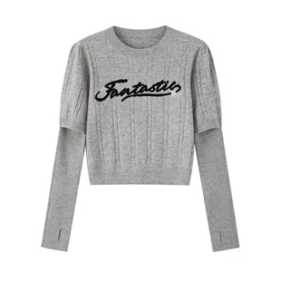 针织衫 鸟家 甜酷风短款 圆领字母刺绣可拆卸套袖 毛衣女 2025秋时尚