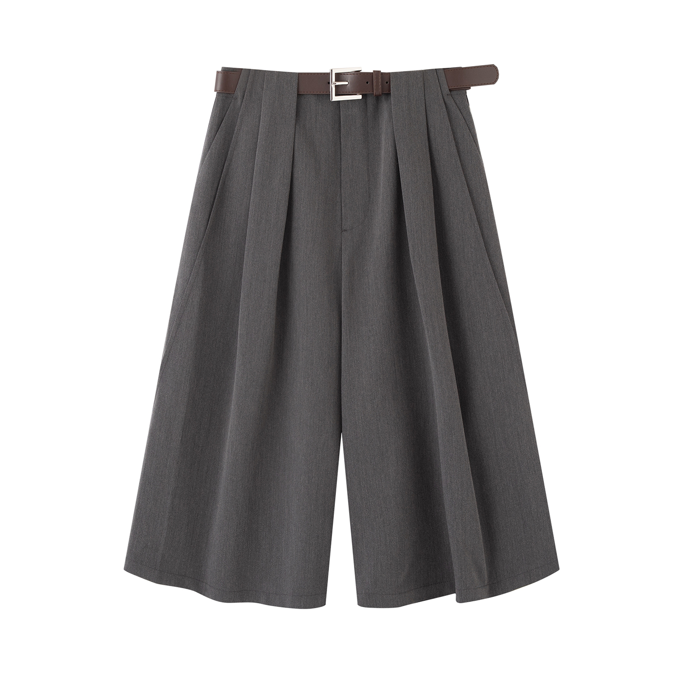 鸟家！配腰带2025秋季时尚百搭灰色高腰宽松七八分阔腿休闲西装女