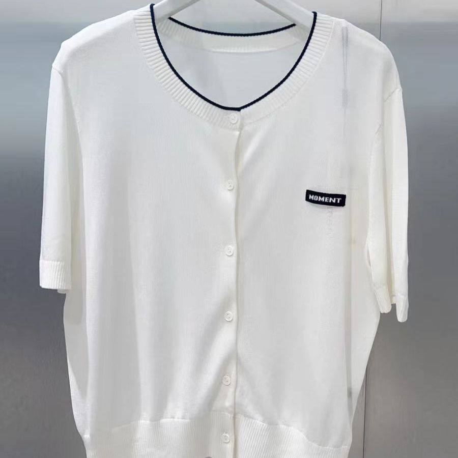 檬系！2025夏新款时尚撞色圆领百搭休闲薄款短袖针织开衫女