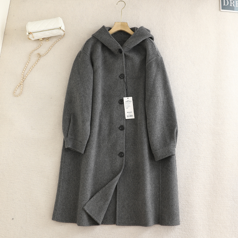 檬系！高端定制！2025冬新款通勤连帽中长款羊毛大衣双面呢外套女