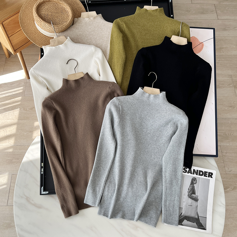 针织套头半高领打底修身针织衫