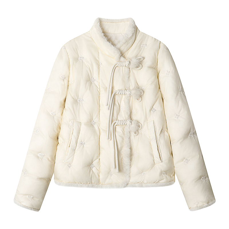 国风短款立领毛毛羽绒服