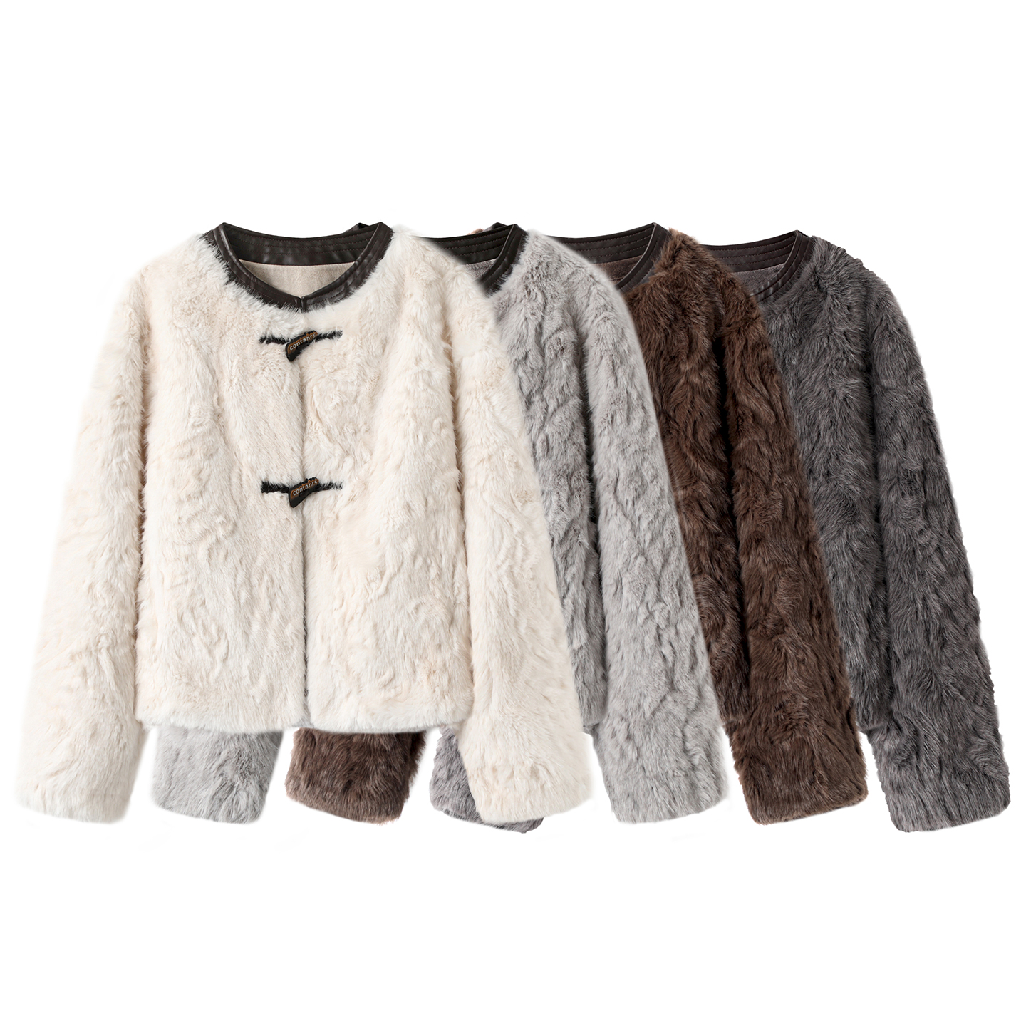 高级感小香风字母牛角扣短款毛毛外套女秋冬皮毛一体厚保暖仿皮草