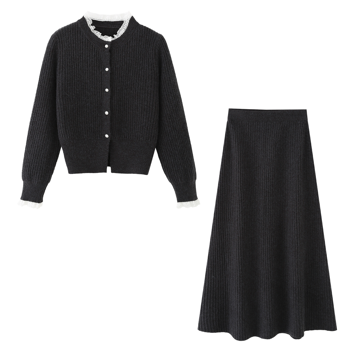 彩系2025秋季法式复古优雅设计感修身显瘦针织衫上衣半身裙套装女