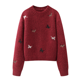 柜子一千+！重工手工小马钉珠毛衣！提花设计红色套头针织衫上衣