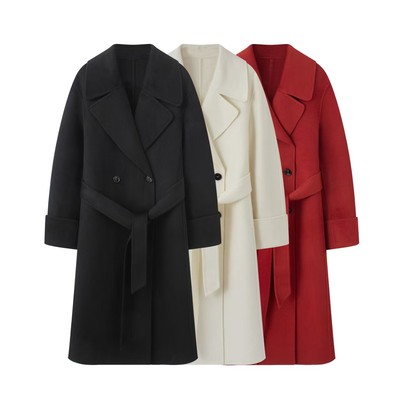 鸟家！2025秋冬季新款时尚百搭修身收腰翻领中长款毛呢大衣外套女