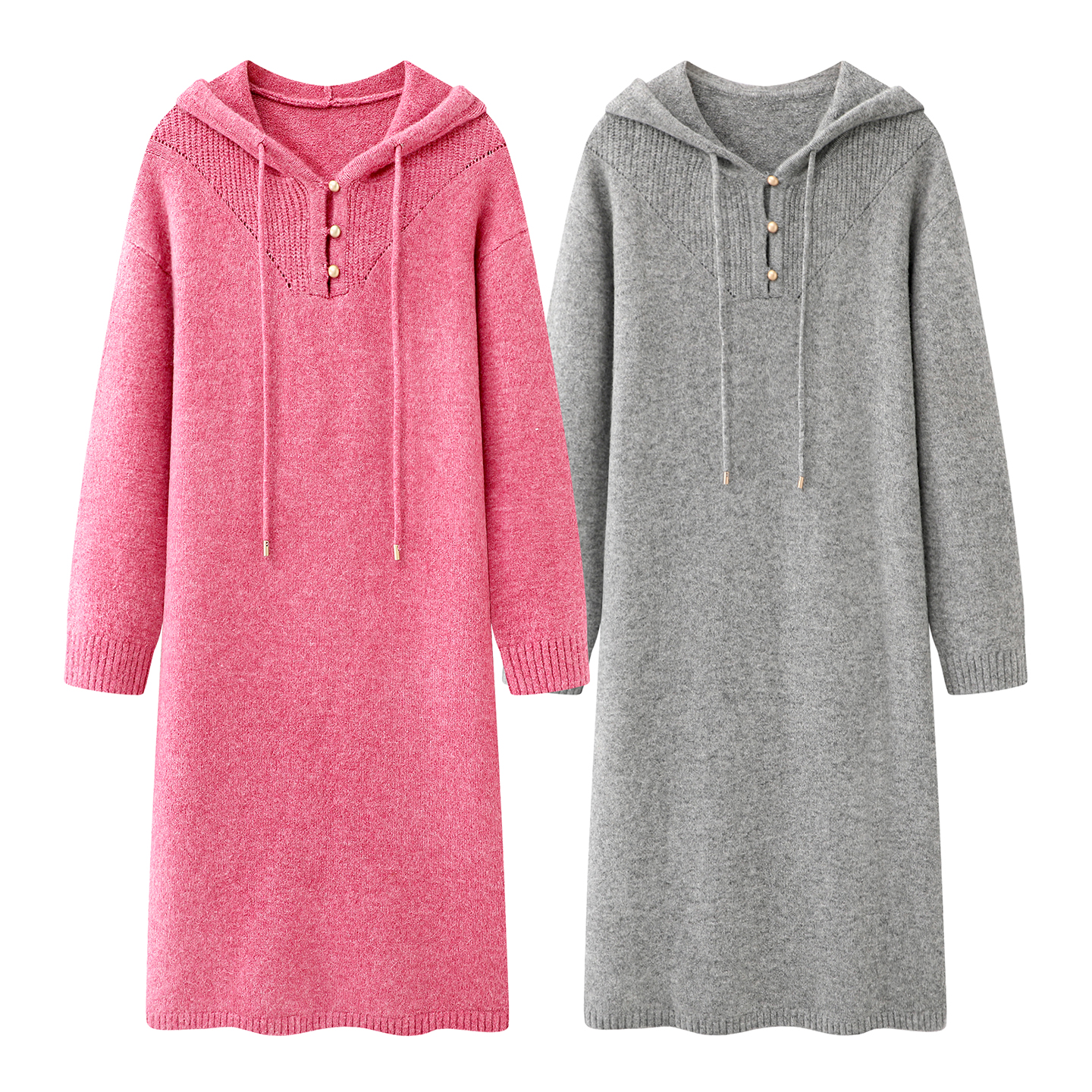 彩系！中长款连帽针织毛衣裙女秋冬甜美减龄内搭慵懒风打底连衣裙