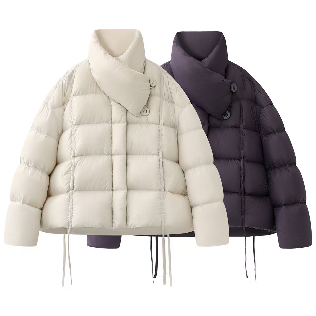 小艾！泡芙羽绒服2025冬复古设计感立领围脖白鸭绒保暖面包服外套