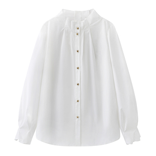 袖系！重要场合绝美衬衫2026春新款女装白色长袖立领垂感气质上衣