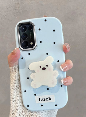 适用于opporeno5手机壳0pp0reno5k不包镜头5g波点pegm00/10小狗oppor5带支架opopreno55g可爱蓝色软壳女创意