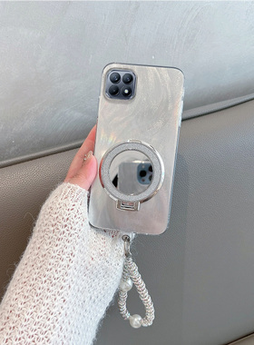 适用于opporeno4se手机壳新款peam00女带支架reno4es5g镜子opopreno高级感opporenose手绳opporeon全包防摔套