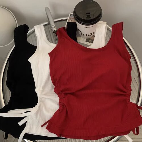 松紧抽绳带胸垫外穿背心小吊带