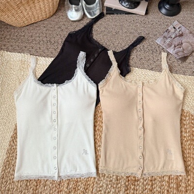 夏季辣妹蕾丝拼接带胸垫吊带背心