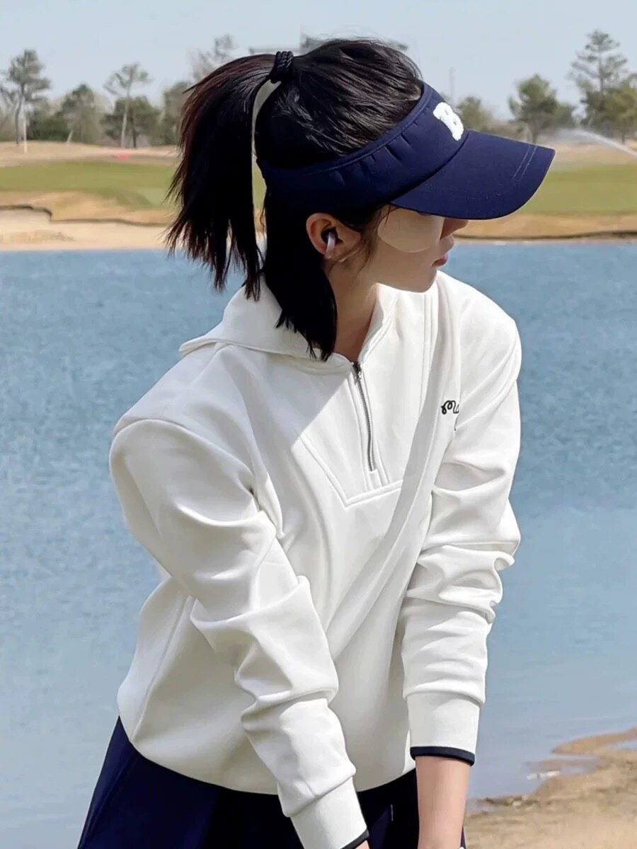 韩国MALBON高尔夫女士半拉链娃娃翻领长袖刺绣卫衣套装运动球服