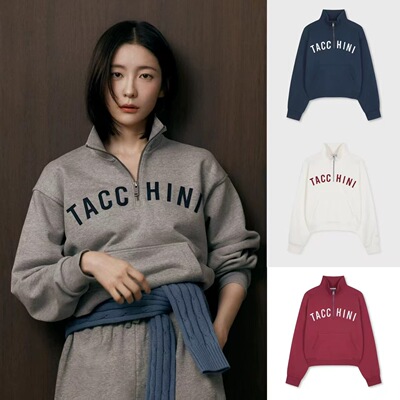 韩版SergioTacchini女士网球法式高领宽松百搭运动休闲半拉链卫衣