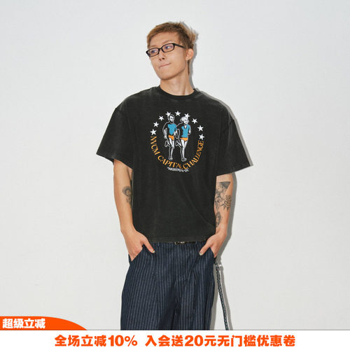 美式印花名人跑步恶搞水洗T