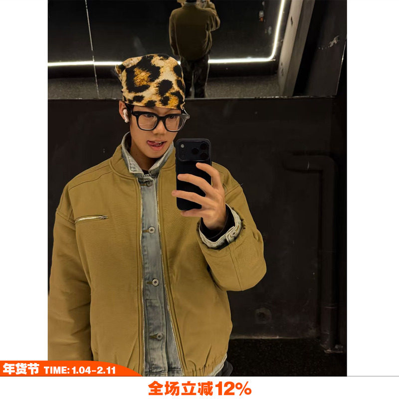 NOVACAM 美式休闲短款廓形原生帆布设计感保暖卡其色棉服工装外套,男装,棉衣,淘宝优惠券,粉丝福利购,淘宝优惠卷