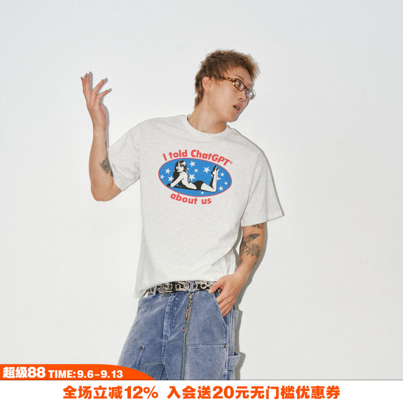 美式ChatGPT女郎印花短T图片