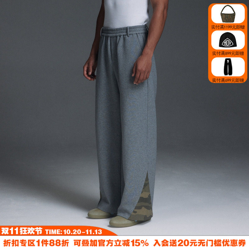 NOVACAM 美式高街cleanfit设计感廓形拼接迷彩微喇叭休闲卫裤男