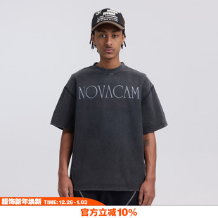 磨边做旧反缝线宽松基础T恤 复古高街简约LOGO短袖 NOVACAM夏季 美式