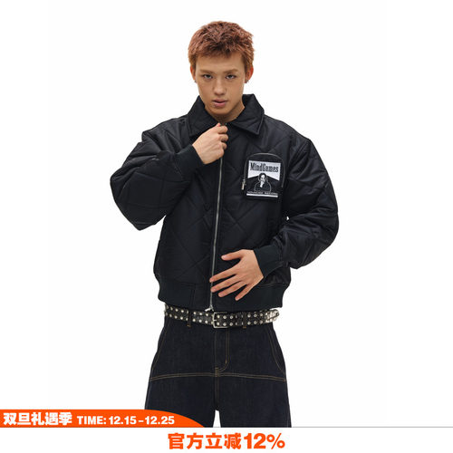 NOVACAM复古美式菱形格短宽棉服