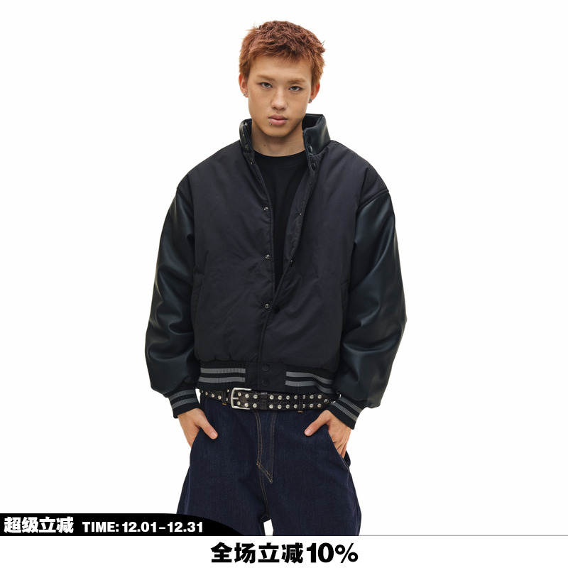 NOVACAM美式皮袖加厚棒球外套