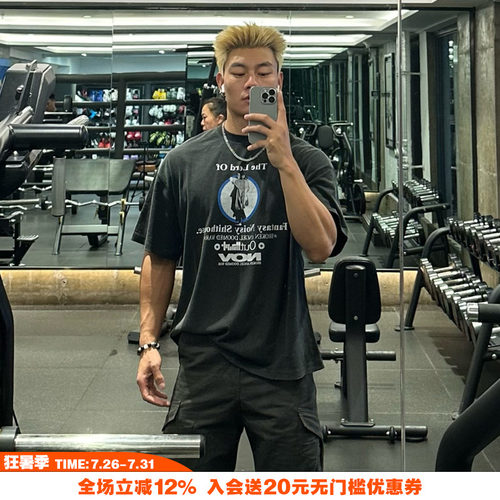 NOVACAM 高街反缝线美式印花VINTAGE复古水洗磨边国潮宽松短袖T恤