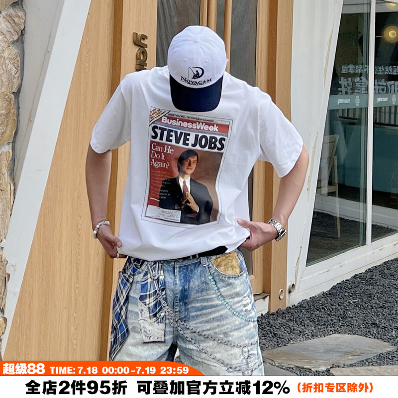 NOVACAM美式人物杂志印花短袖