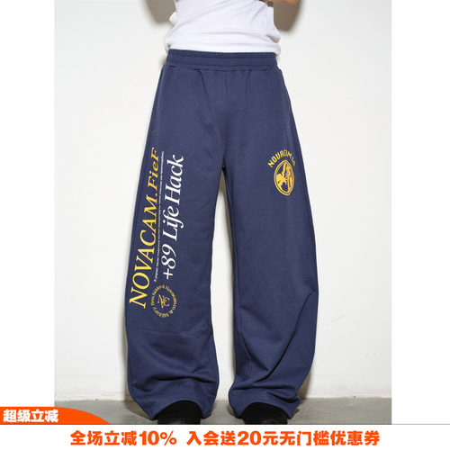 美式复古运动字母印花弯刀卫裤