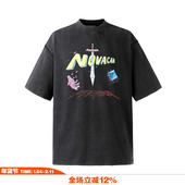 2022 VINTAGE 美式 NOVACAM 复古重工水洗黑破坏宽松国潮短袖 T恤