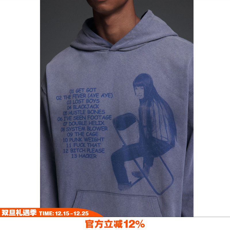 NOVACAM重工水洗蓝连帽卫衣