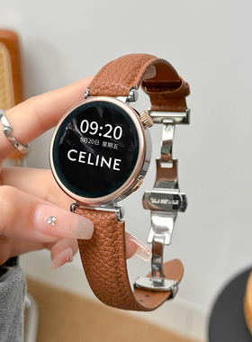 适用华为gt5表带真皮荔枝纹41mm新款蝴蝶扣手表腕带女款watch4pro