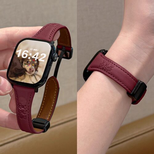 安可拉红腊肠狗适用苹果S11手表表带iwatch10代新款SE真皮987腕带