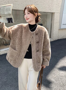 大量现货25冬装新款 茶色羊羔毛外套气质2D044-2509-P180-K278