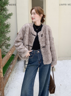 灰色皮毛一体外套女冬仿水貂毛皮草上衣毛毛2D045-P195-K278